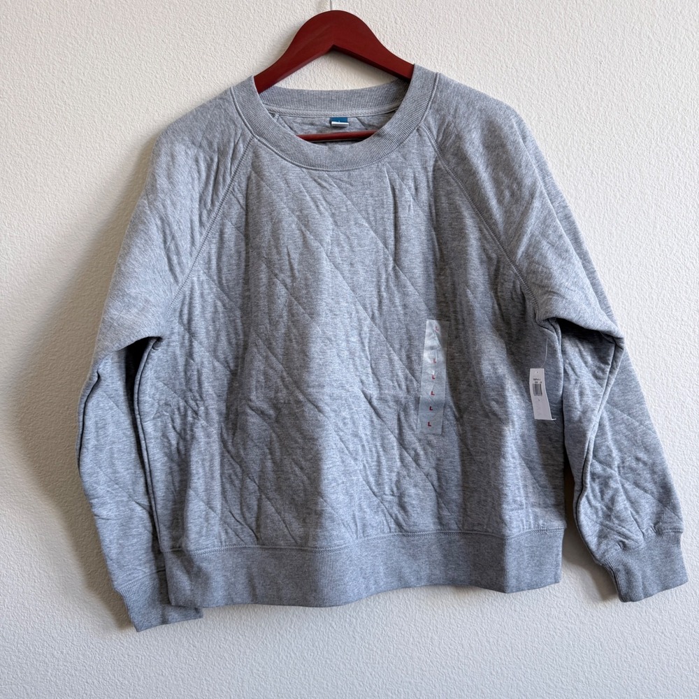 Old Navy Womens Quilted Easy Vintage Crewneck Sweatshirt Heather Gray Large NEW